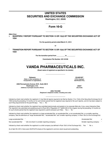 Thumbnail Vanda Pharmaceuticals 10-Q Quarterly Report FY2014 