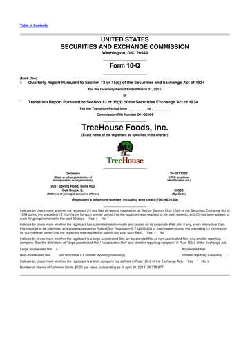 Miniature TreeHouse Foods
 10-Q Rapport trimestriel 2014 
