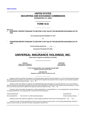 Vorschaubild Universal Insurance Holdings 10-Q Quartalsbericht 2014 