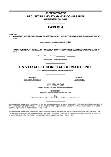 Thumbnail Universal Logistics Holdings 10-Q Quarterly Report FY2014 