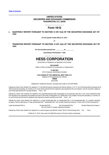 Thumbnail Hess 10-Q Quarterly Report FY2014 
