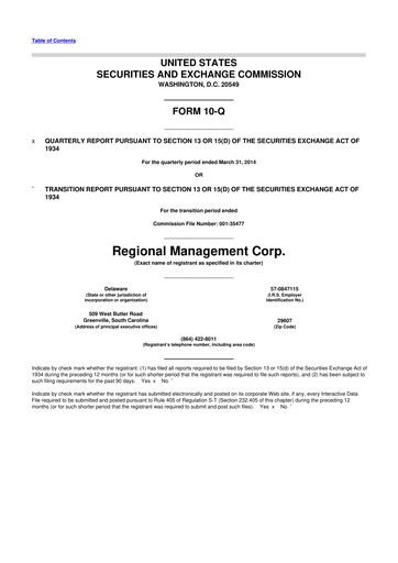 Thumbnail Regional Management Corp.
 10-Q Quarterly Report FY2014 