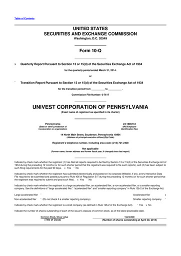 Vorschaubild Univest Financial Corporation 10-Q Quartalsbericht 2014 