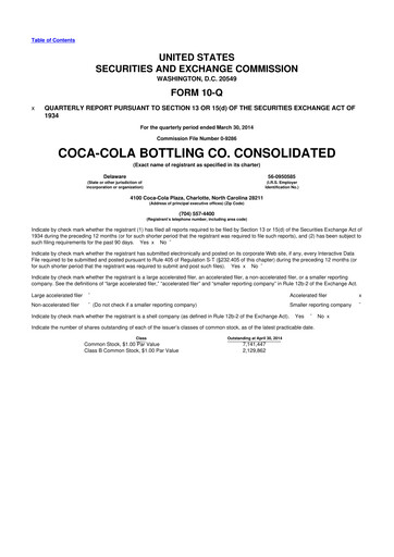 Thumbnail Coca-Cola Consolidated 10-Q Quarterly Report FY2014 