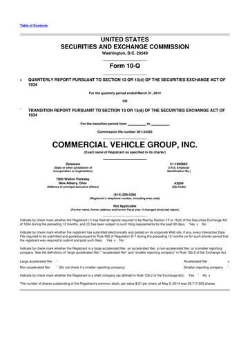 Miniature Commercial Vehicle Group (CVG) 10-Q Rapport trimestriel 2014 