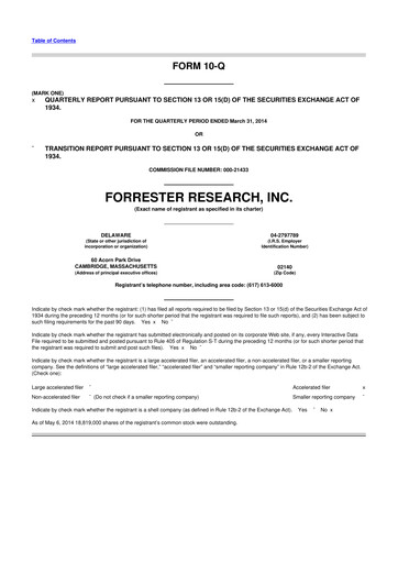 Vorschaubild Forrester Research
 10-Q Quartalsbericht 2014 