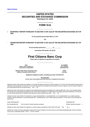Thumbnail Civista Bancshares
 10-Q Quarterly Report FY2014 