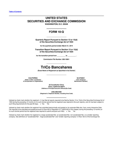 Thumbnail TriCo Bancshares 10-Q Quarterly Report FY2014 