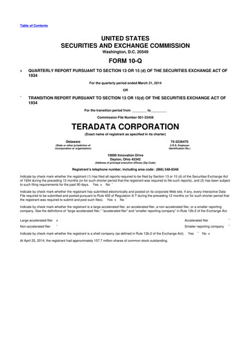 Thumbnail Teradata 10-Q Quarterly Report FY2014 