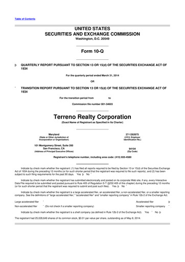 Thumbnail Terreno Realty
 10-Q Quarterly Report FY2014 