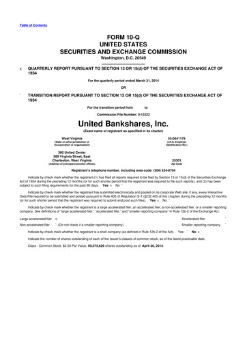 Thumbnail United Bankshares 10-Q Quarterly Report FY2014 