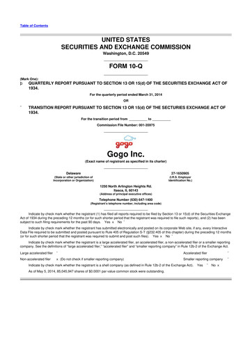 Vorschaubild Gogo Inflight Internet
 10-Q Quartalsbericht 2014 