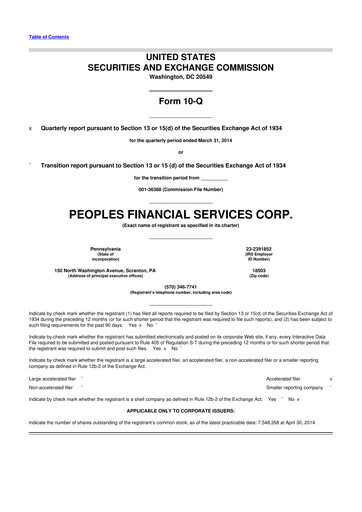 Thumbnail Peoples Financial Services 10-Q Quarterly Report FY2014 