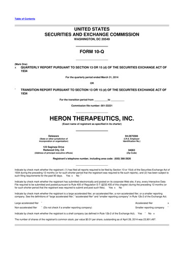 Miniature Heron Therapeutics 10-Q Rapport trimestriel 2014 