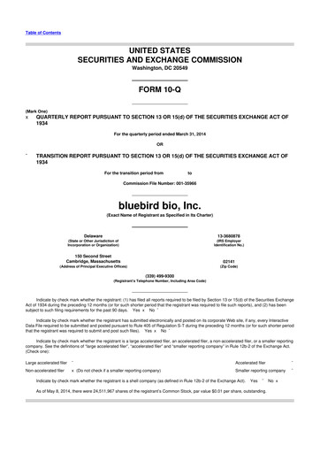 Thumbnail bluebird bio
 10-Q Quarterly Report FY 