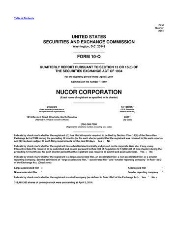 Thumbnail Nucor
 10-Q Quarterly Report FY2014 