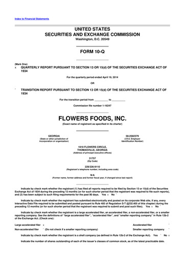 Thumbnail Flowers Foods
 10-Q Quarterly Report FY2014 