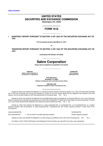 Thumbnail Sabre 10-Q Quarterly Report FY2014 