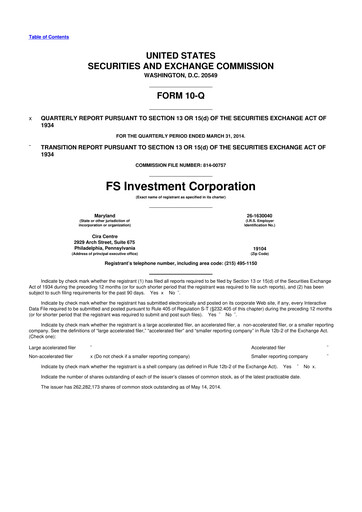 Thumbnail FS KKR Capital
 10-Q Quarterly Report FY 
