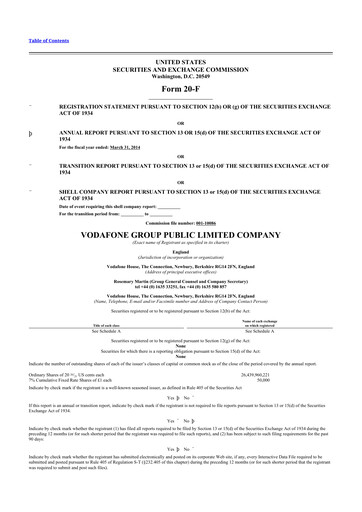 Thumbnail Vodafone 20-F Annual Report 