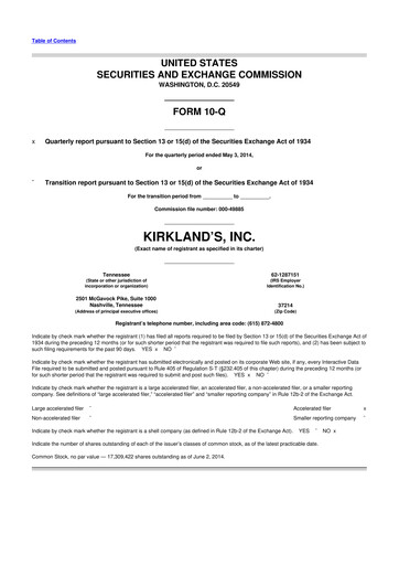 Thumbnail Kirkland's 10-Q Quarterly Report FY 