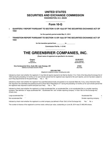 Thumbnail The Greenbrier Companies
 10-Q Quarterly Report FY2014 