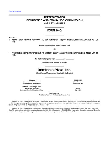 Thumbnail Domino's Pizza 10-Q Quarterly Report FY2014 