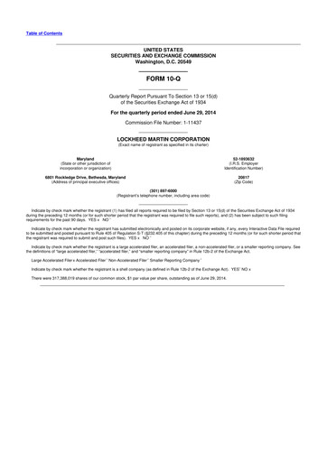 Thumbnail Lockheed Martin 10-Q Quarterly Report FY2014 