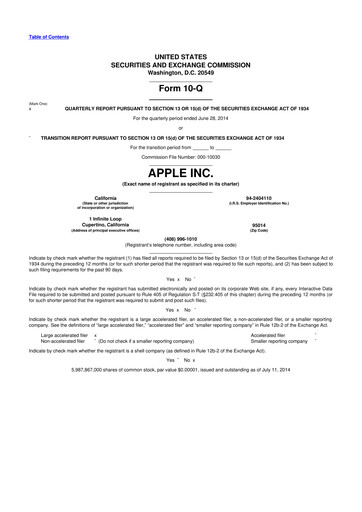 Thumbnail Apple 10-Q Quarterly Report FY2014 