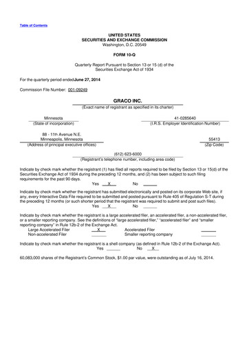 Thumbnail Graco 10-Q Quarterly Report FY2014 