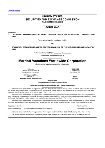Thumbnail Marriott Vacations Worldwide 10-Q Quarterly Report FY2014 