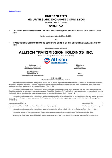 Thumbnail Allison Transmission
 10-Q Quarterly Report FY2014 