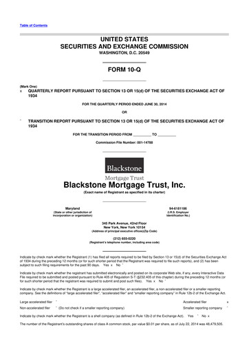 Miniature Blackstone Mortgage Trust
 10-Q Rapport trimestriel 2014 