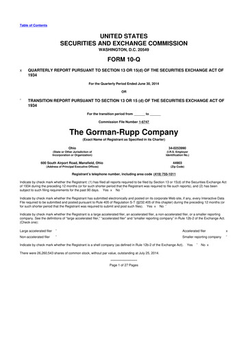 Thumbnail Gorman-Rupp 10-Q Quarterly Report FY2014 