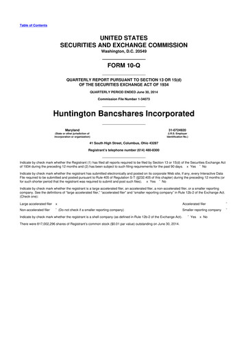 Thumbnail Huntington Bancshares
 10-Q Quarterly Report FY2014 