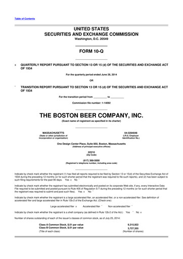 Vorschaubild Boston Beer Company 10-Q Quartalsbericht 2014 