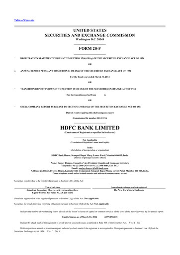 Miniature HDFC Bank 20-F Rapport annuel 2014