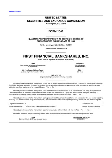 Thumbnail First Financial Bankshares 10-Q Quarterly Report FY2014 