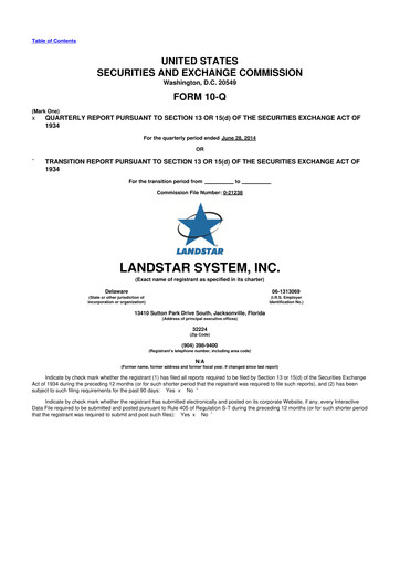 Miniature Landstar System
 10-Q Rapport trimestriel 2014 