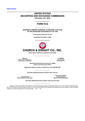 Thumbnail Church & Dwight
 10-Q Quarterly Report FY2014 