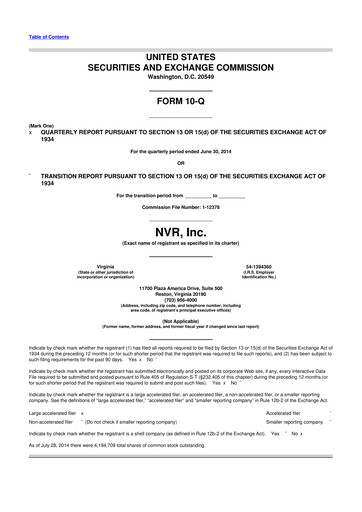 Vorschaubild NVR 10-Q Quartalsbericht 2014 