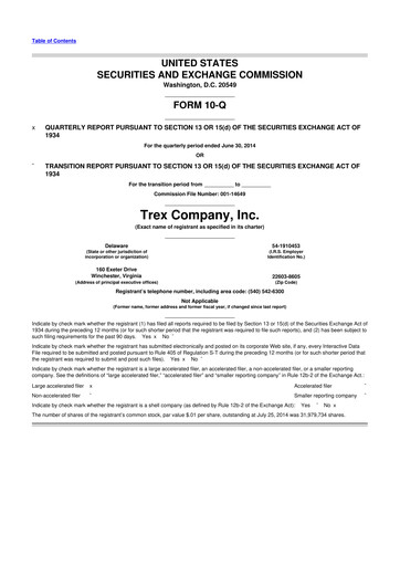 Miniature Trex 10-Q Rapport trimestriel 2014 