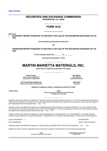 Thumbnail Martin Marietta Materials 10-Q Quarterly Report FY2014 