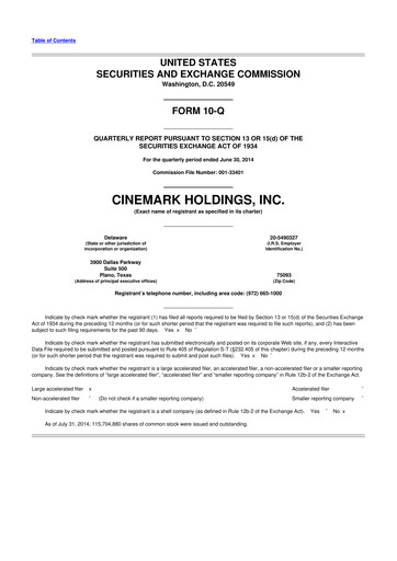 Thumbnail Cinemark Theatres
 10-Q Quarterly Report FY 