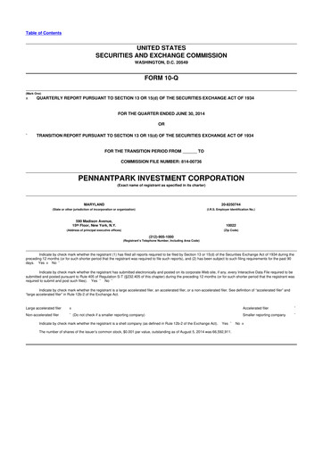 Thumbnail PennantPark Investment 10-Q Quarterly Report FY 
