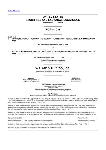 Miniature Walker & Dunlop

 10-Q Rapport trimestriel 2014 