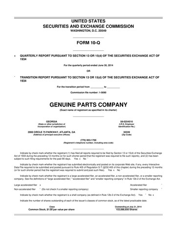 Thumbnail Genuine Parts Company
 10-Q Quarterly Report FY2014 