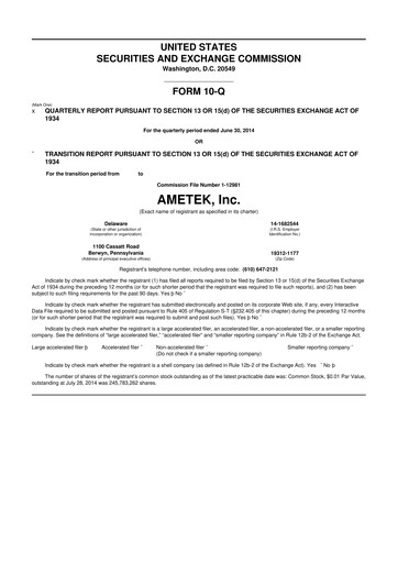 Thumbnail Ametek 10-Q Quarterly Report FY2014 