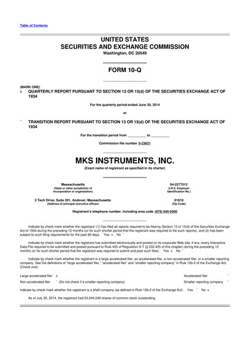 Thumbnail MKS Instruments 10-Q Quarterly Report FY2014 