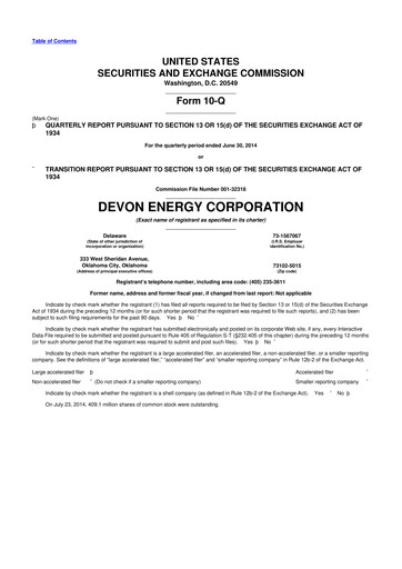 Thumbnail Devon Energy
 10-Q Quarterly Report FY2014 
